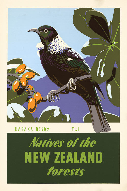 Karaka Berry and Tui Vintage Travel Poster