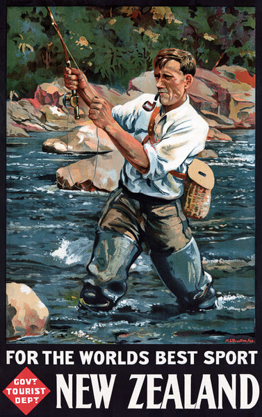 Original Vintage Travel Poster: New Zealand Fly Fishing, The World's Best  Sport