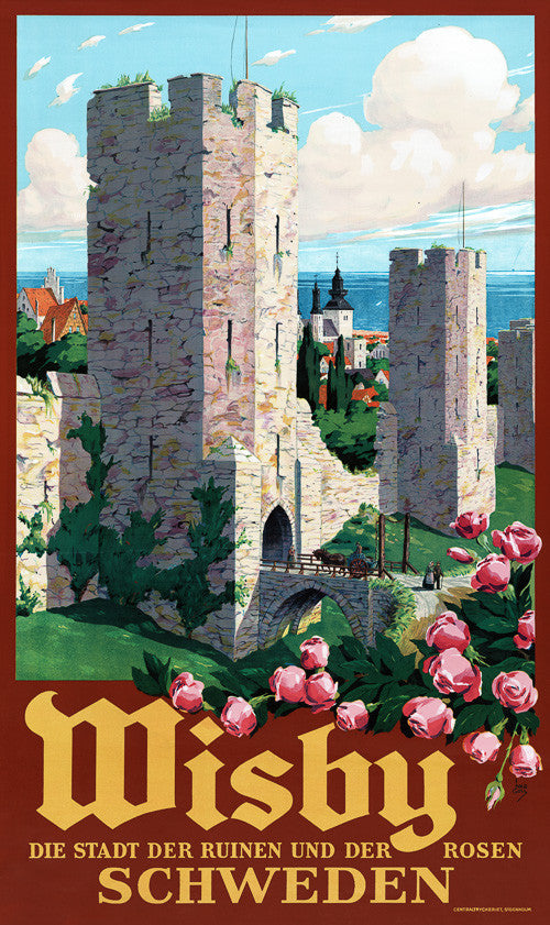 Wisby, Schweden: Die Stadt der Ruinen und der Rosen Vintage Travel Poster