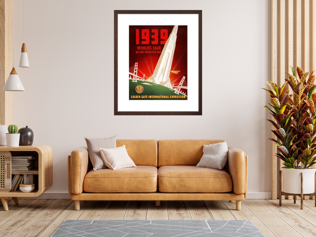 1939 World's Fair on San Francisco Bay poster framed on wall