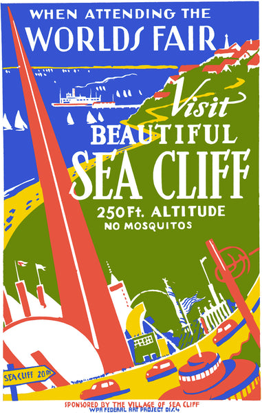 1939 Worlds Fair: Visit Beautiful Sea Cliff Vintage Travel Poster