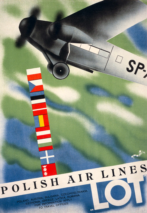 LOT Polish Air Lines Vintage Travel Poster