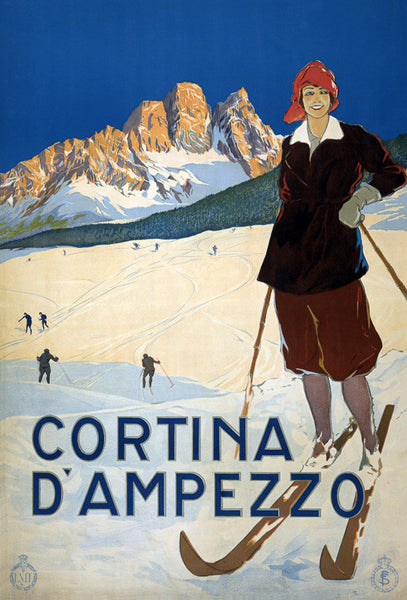 Cortina d'Ampezzo Skiing Vintage Travel Poster