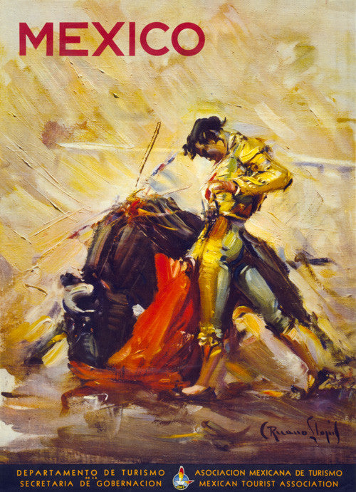 Mexico Bullfighting Scene Vintage Travel Poster