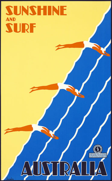 Australia: Sunshine and Surf Vintage Travel Poster