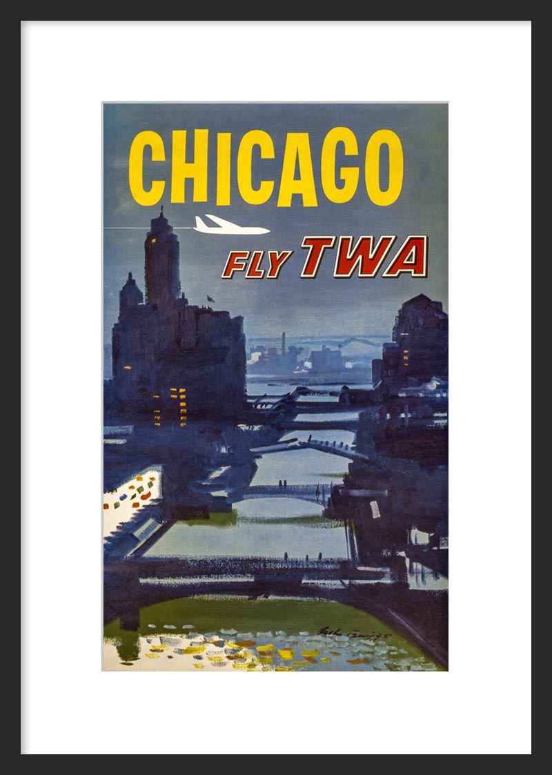 Fly to Chicago Vintage Travel Poster