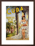 Cuba, Holiday Isle of the Tropics vintage travel poster in brown frame
