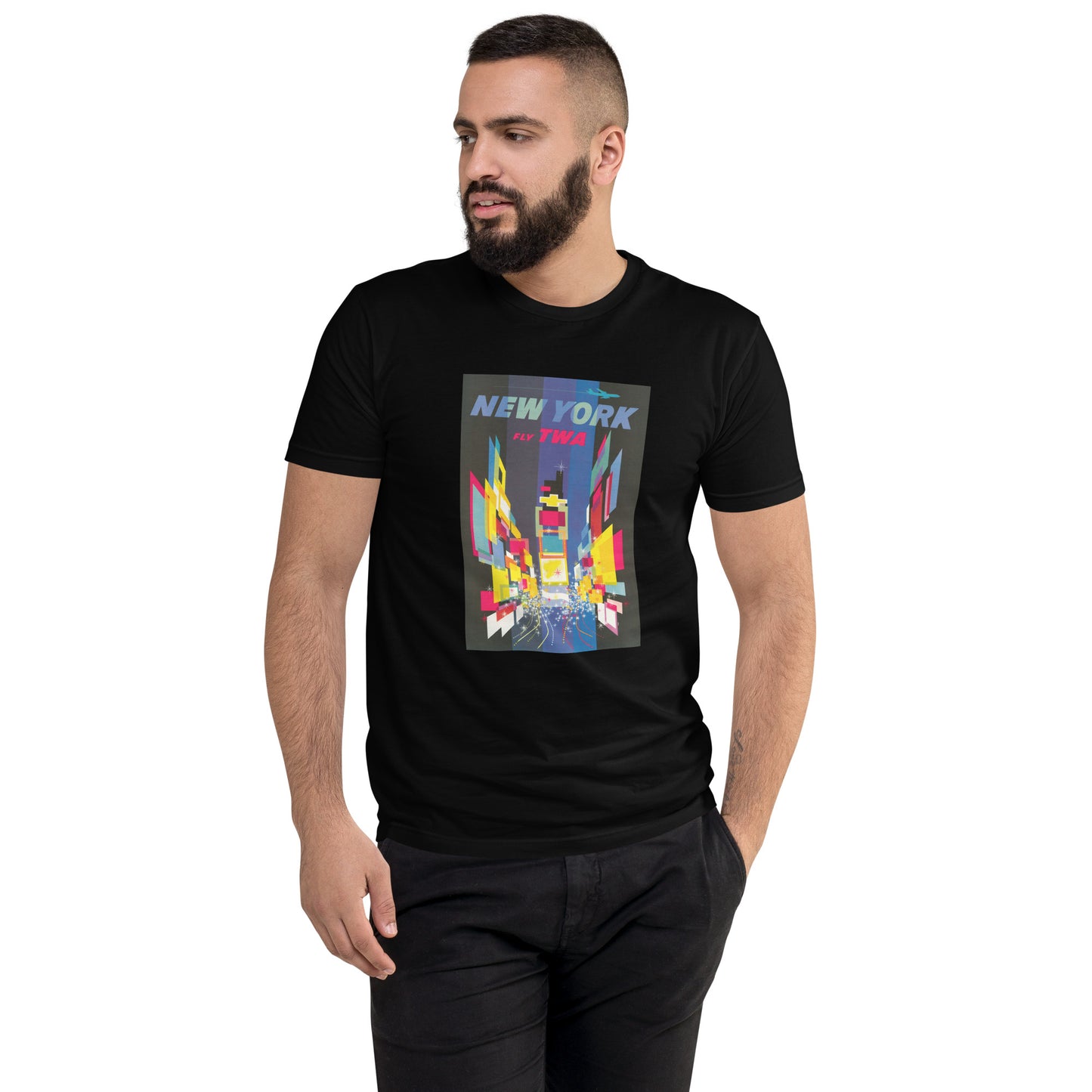 New York Fly TWA Mens T-Shirt Black