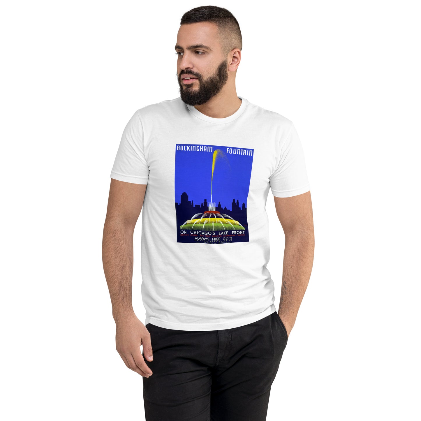 Buckingham Fountain poster men's white t-shirt