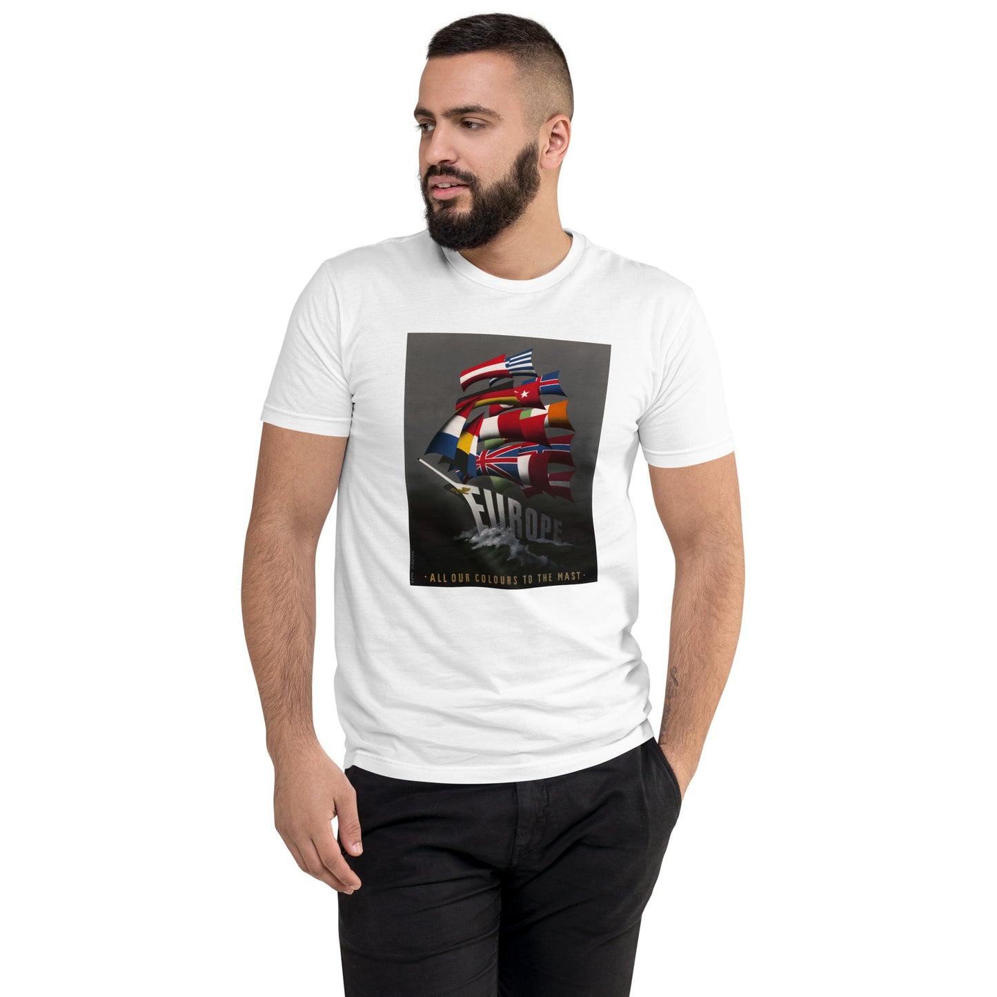 Europe: All Our Colours to the Mast poster men's white t-shirt