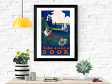 Take Along a Book poster framed on wall