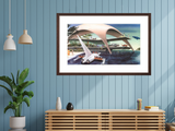 Vacation House of the Future framed print in room