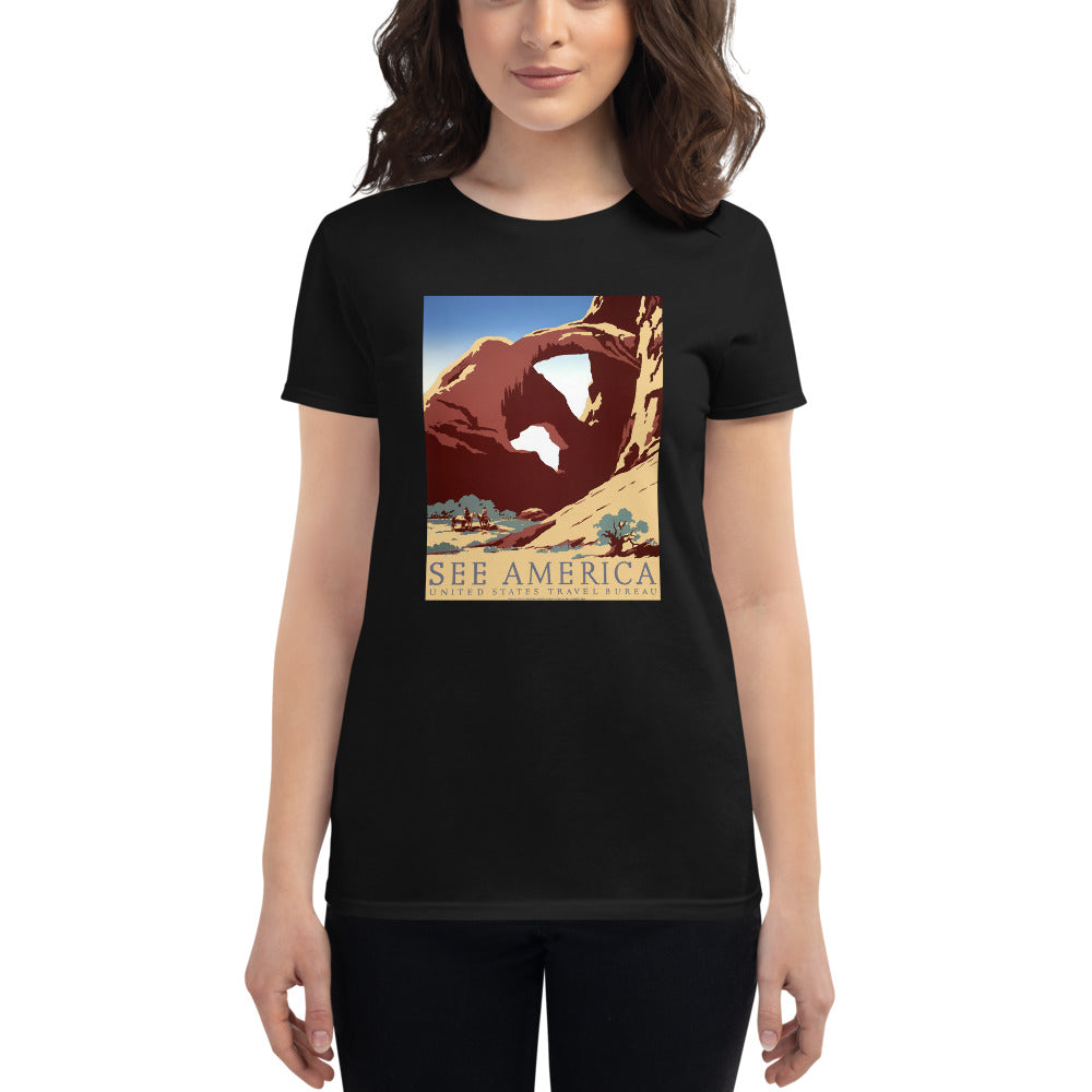 WPA Arches See America Poster women's t-shirt black