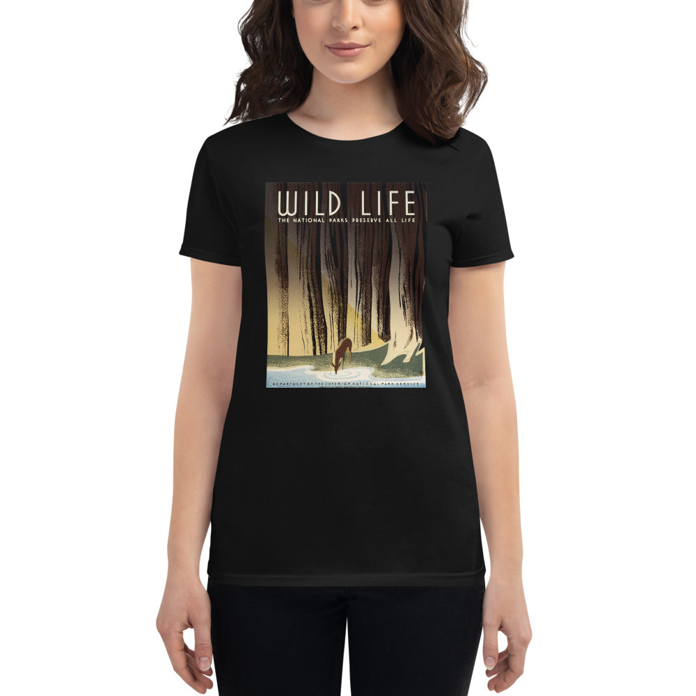 Wild Life: The National Parks Preserve All Life poster women's black t-shirt