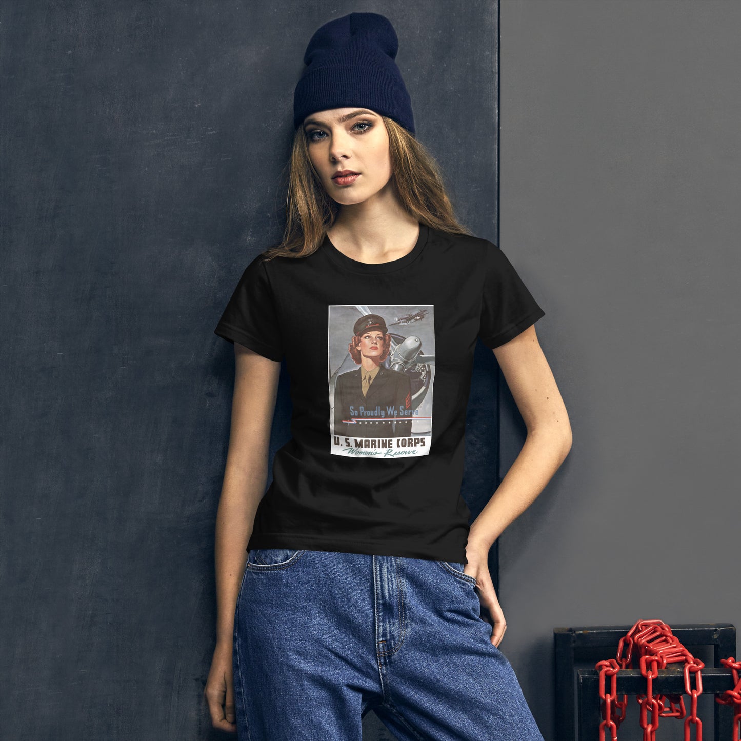 So Proudly We Serve poster women's black t-shirt