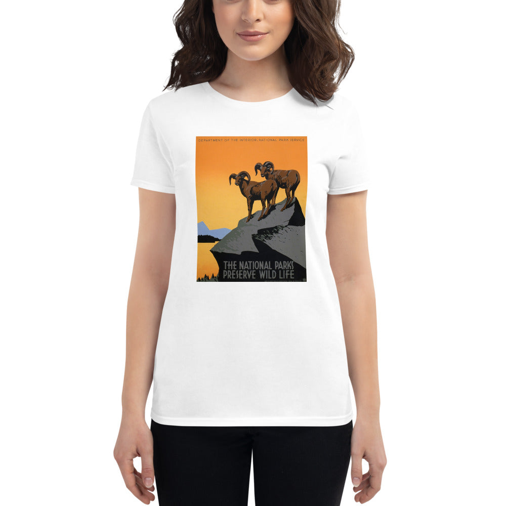 National Parks Preserve Wild Life Big Horn Sheep women's t-shirt white