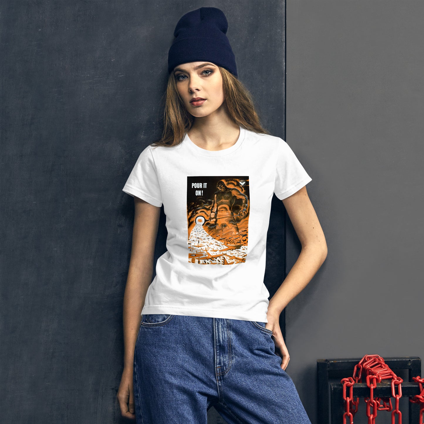 Pour It On! WWII poster women's white t-shirt