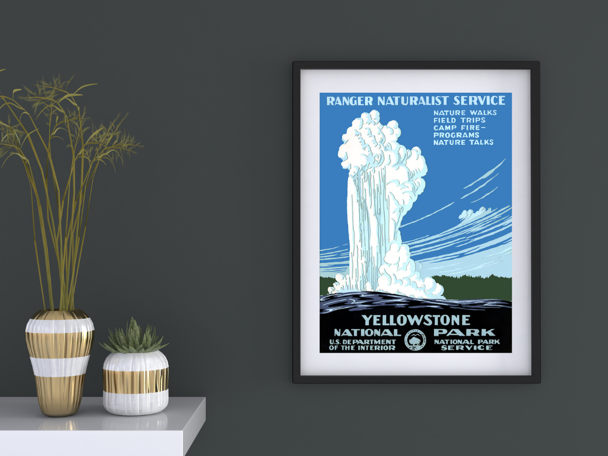 Yellowstone National Park Poster framed on wall