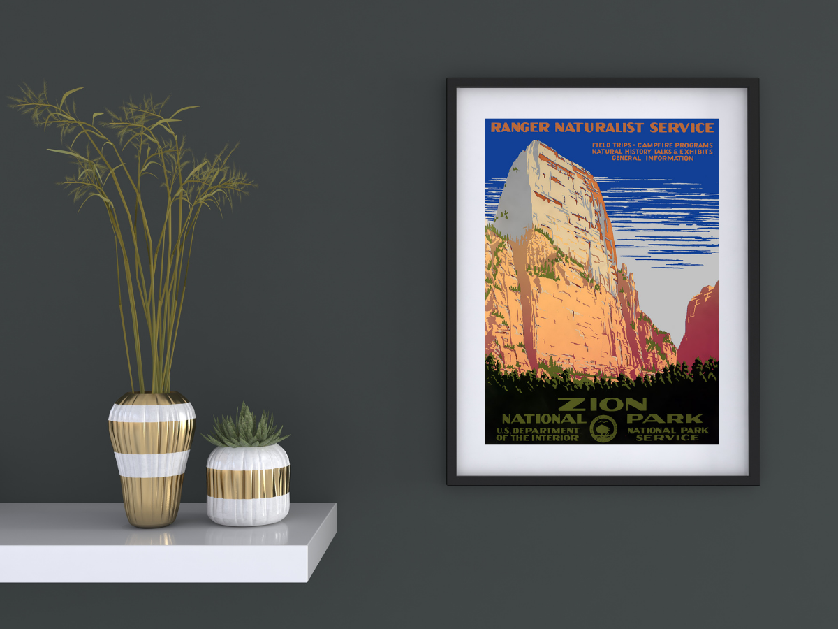 Zion National Park WPA Poster framed print on wall