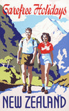 Carefree Holidays: New Zealand Vintage Travel Poster