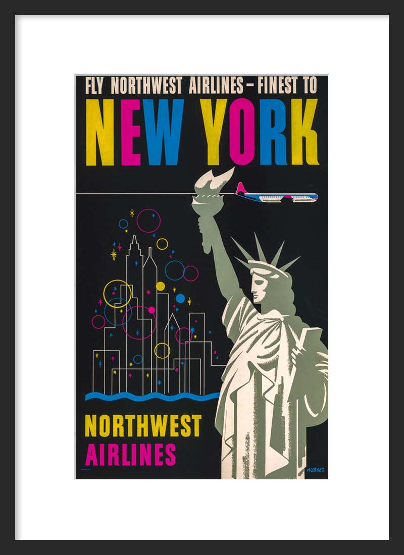Fly Northwest Airlines -- Finest to New York framed poster