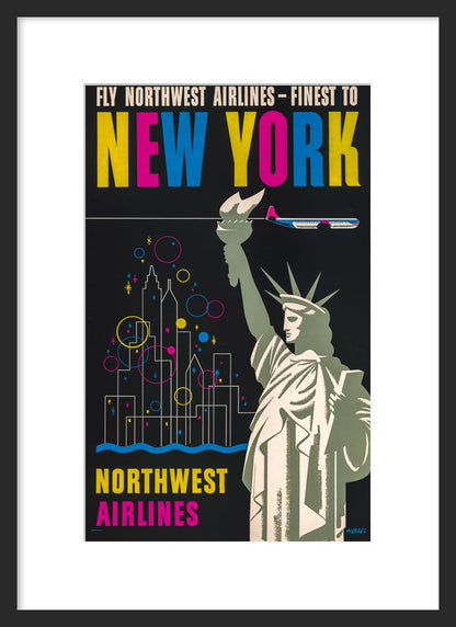 Fly Northwest Airlines -- Finest to New York framed poster