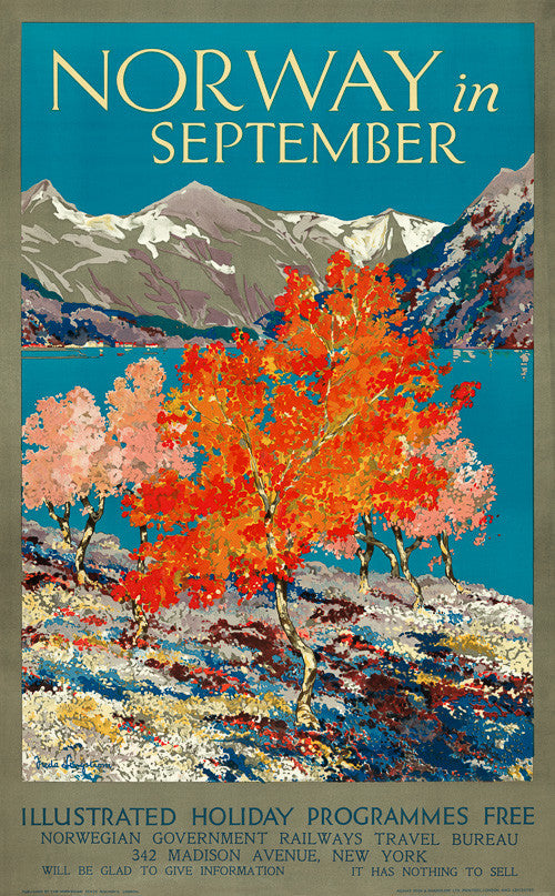 Norway in September Vintage Travel Poster