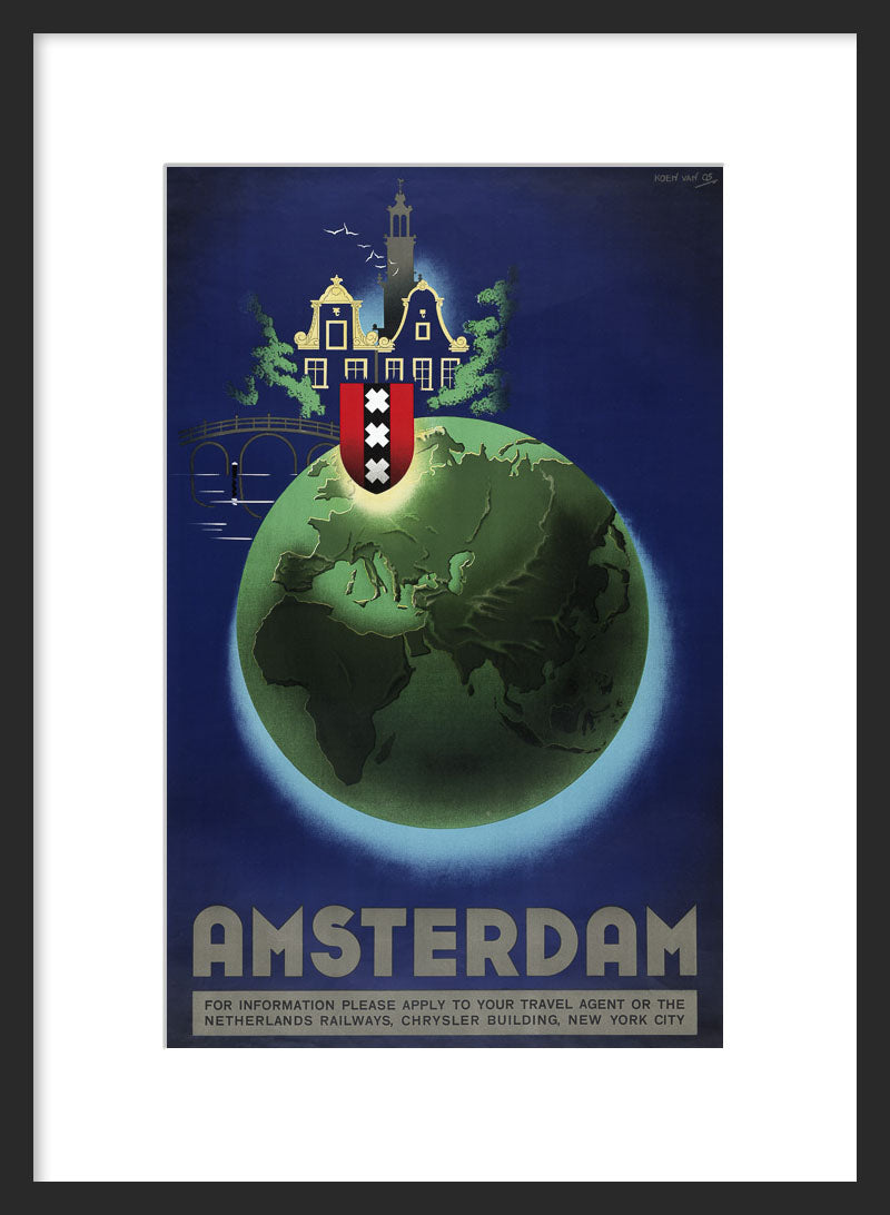 Amsterdam travel poster framed