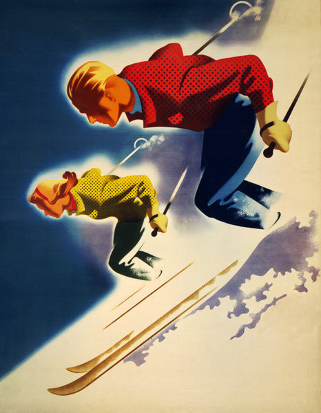 Man and Woman Skiing