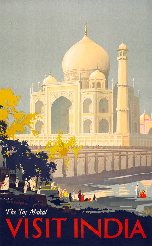Visit India: The Taj Mahal Vintage Travel Poster