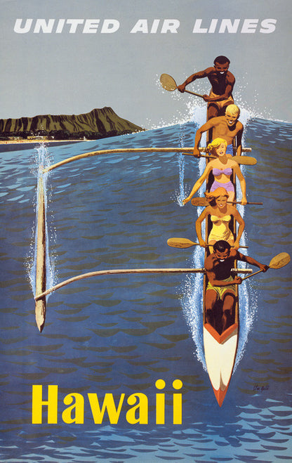 Hawaii Outrigger Canoe Vintage Travel Poster