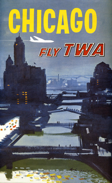 Fly to Chicago Vintage Travel Poster
