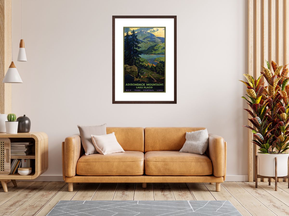 Adirondack Mountains: Lake Placid poster framed on wall