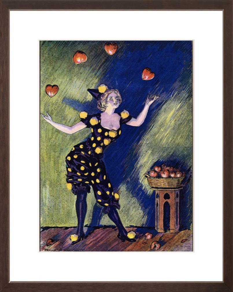 Juggling Hearts valentine print love in the air brown framed print