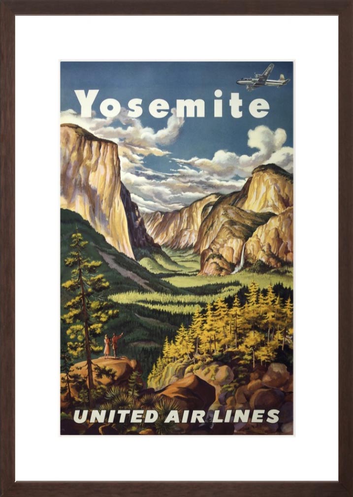 Yosemite United Airlines Poster  brown frame