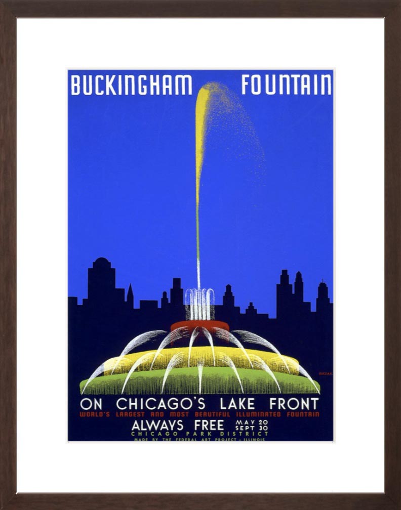 Buckingham Fountain poster brown frame