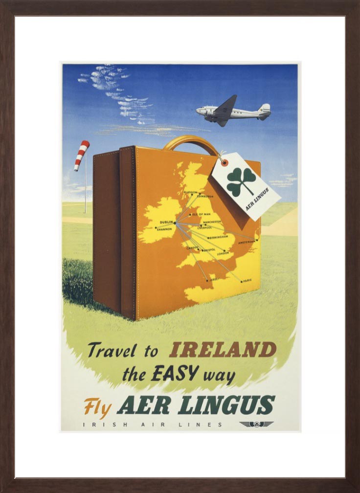 Travel to Ireland the Easy Way Poster brown frame