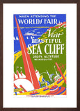1939 Worlds Fair: Visit Beautiful Sea Cliff Vintage Travel Poster brown frame