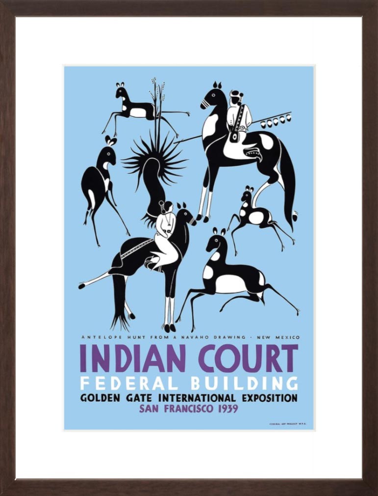 Indian Court Antelope Hunt poster brown frame