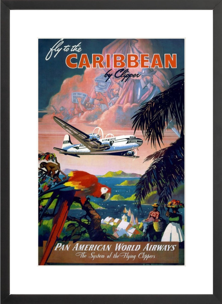 Fly to the Caribbean by Clipper - Vintage Travel Poster