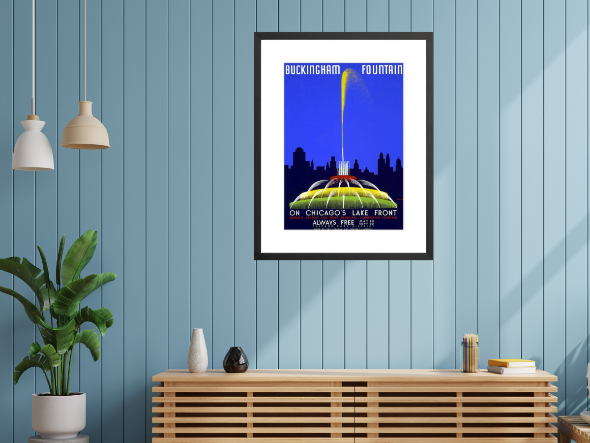 Buckingham Fountain poster framed on wall