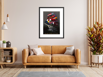 Europe: All Our Colours to the Mast poster framed in room