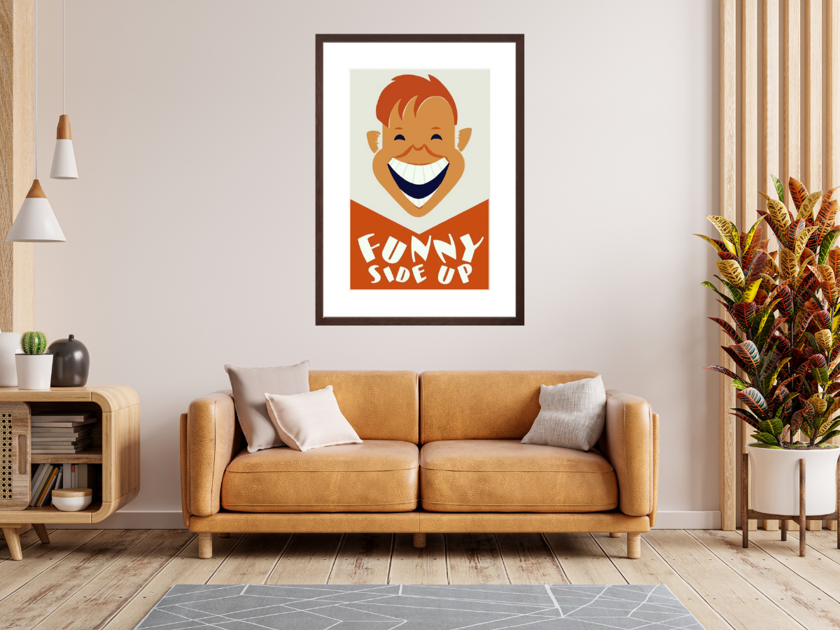 Funny Side Up poster framed inroom