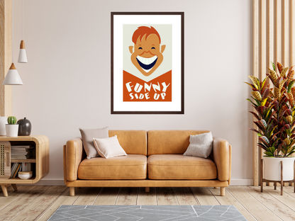Funny Side Up poster framed inroom