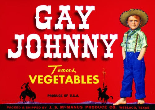 Gay Johnny Texas Vegetables fruit crate label
