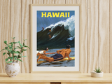 Vintage Hawaii Surfing Poster framed in room