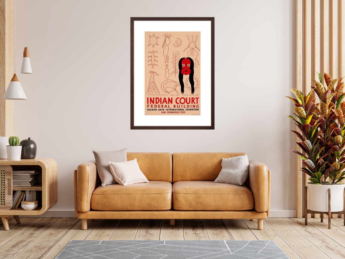 Indian Court Chippewa Picture Writing and Seneca Mask poster framed on wall