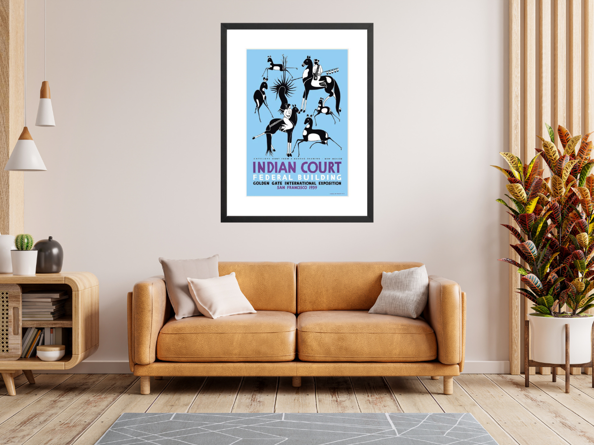 Indian Court Antelope Hunt poster framed on wall