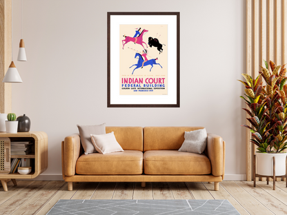 Indian Court Buffalo Hunt poster framed on wall