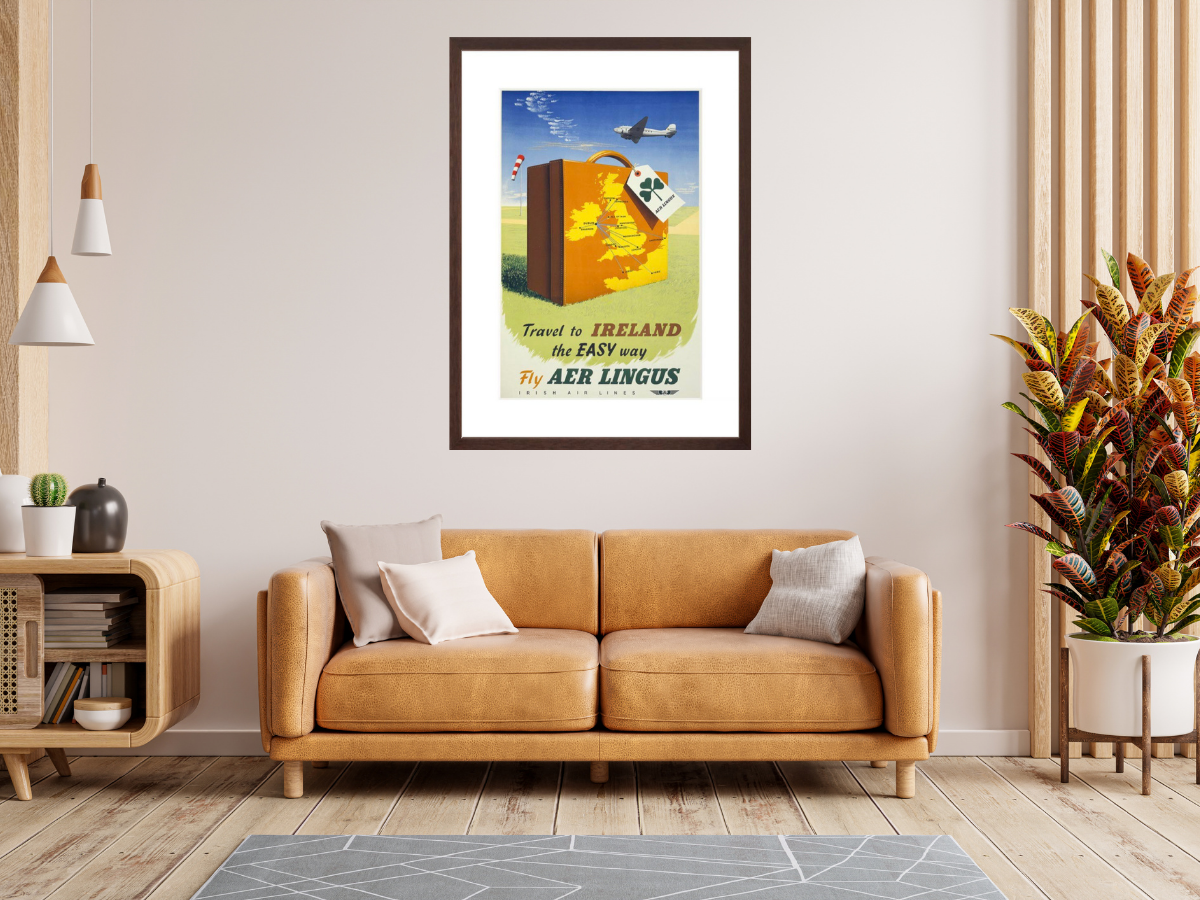 Travel to Ireland the Easy Way Poster framed on wall